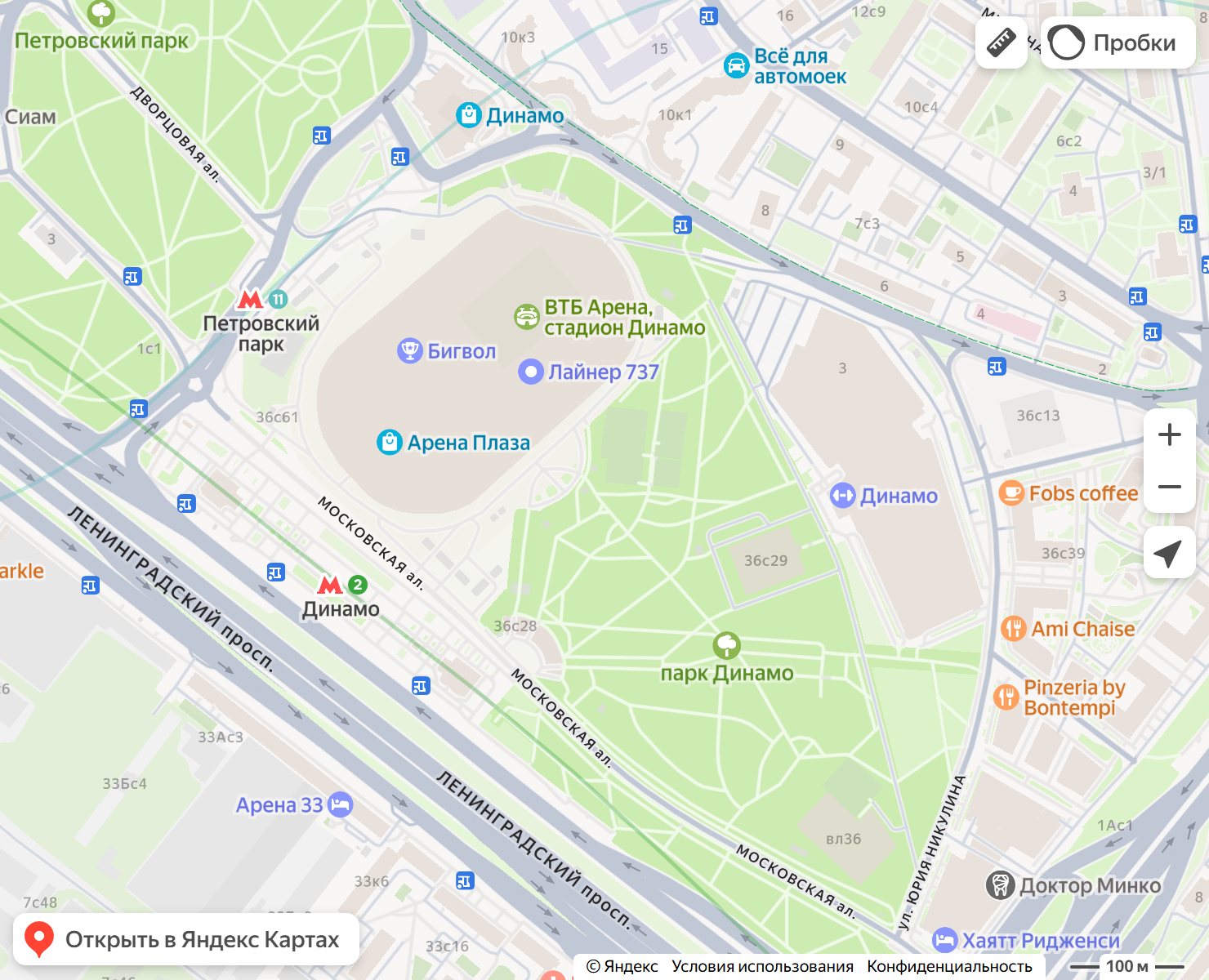 Карта района вокруг филиала на Динамо